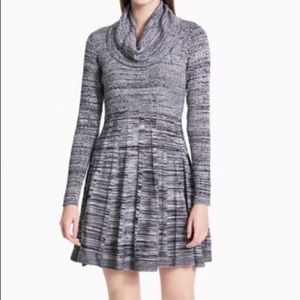 CALVIN KLEIN COWL NECK FIT+FLARE SWEATER DRESS